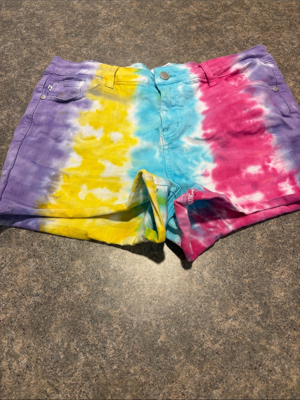 Judy Blue Tie-Dye High-Rise Jean Shorts in Yellow, Blue, Pink & Purple